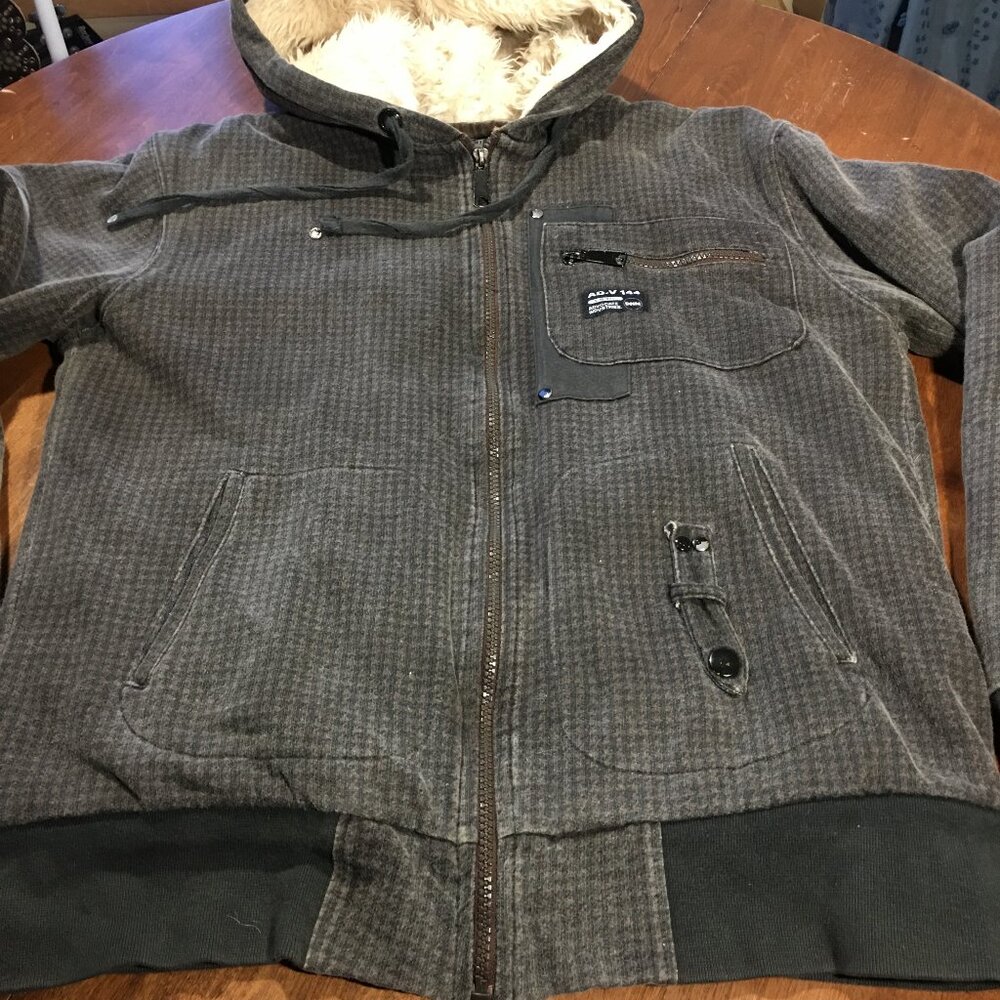 BLUENOTES Faux SHERPA Hooded Jacket M Worn Checks Chore Workwear Worn SnowBoard